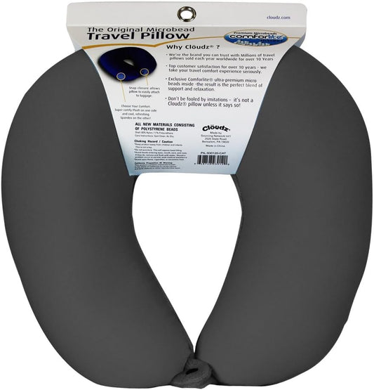 Cloudz Dual Comfort Microbead Airplane Travel Neck Pillow. Super Soft Cozy Plush Fabric on One Side, Cool Relaxing Spandex on The Other! Customize Your Comfort and Support at Home or On The Go!- Blue