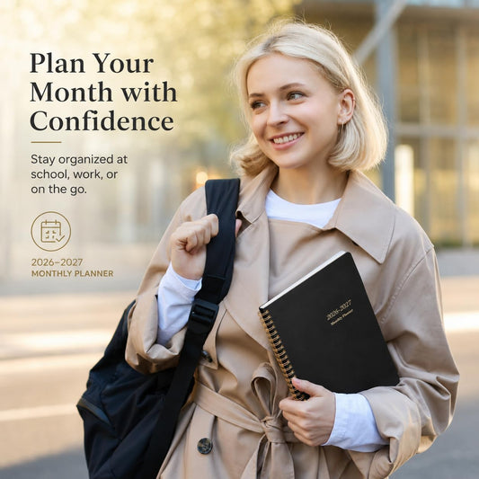 KMQOY Monthly Planner 2026-2027, 2026 Calendar 24 Months Planner, Jan 2026 - Dec 2027, 7.5"x10", Personal Calendar with Monthly Goals, To-Do List, Habit Tracker, 2 years for School Office Home Planning(Black)