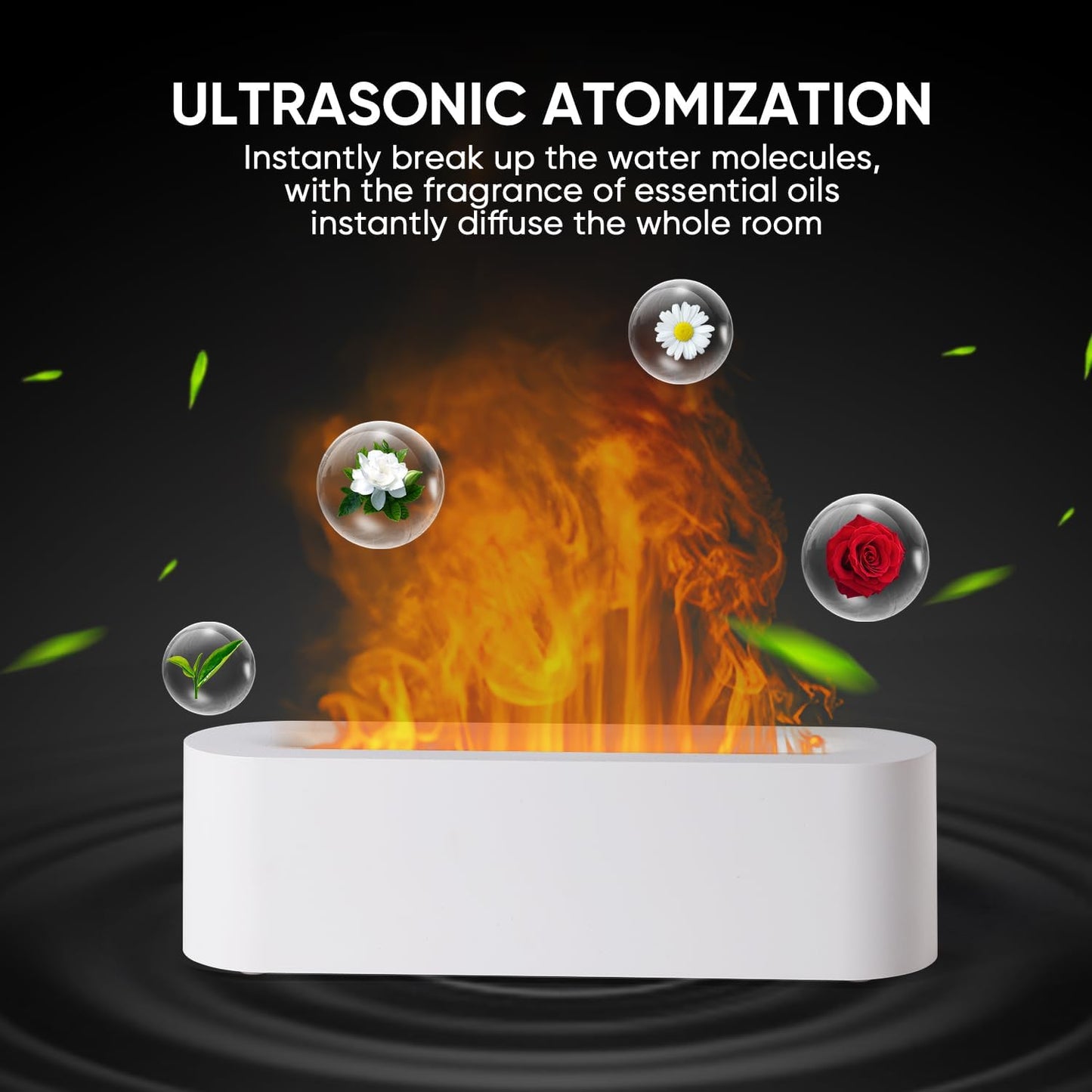 YALEDI Essential Oil Diffuser, Fireplace Flame Fire Oil Diffuser, 150ml Ultrasonic Cool Mist Aromatherapy Humidifier, Scent Aroma Diffuser with 7 Colors Light, Timer & Auto-Off for Home, Room (White)