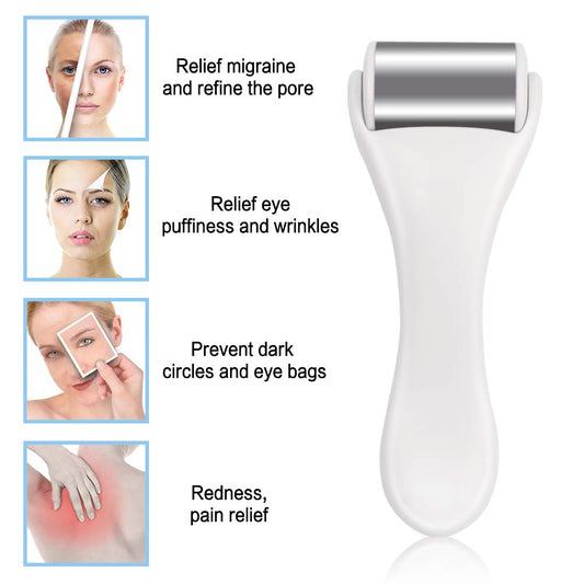 MAANGE Ice Roller for Face & Eye,Puffiness,Migraine,Pain Relief and Minor Injury,Skin Care Products Stainless Steel Face Massager Ice Roller Massager (White)