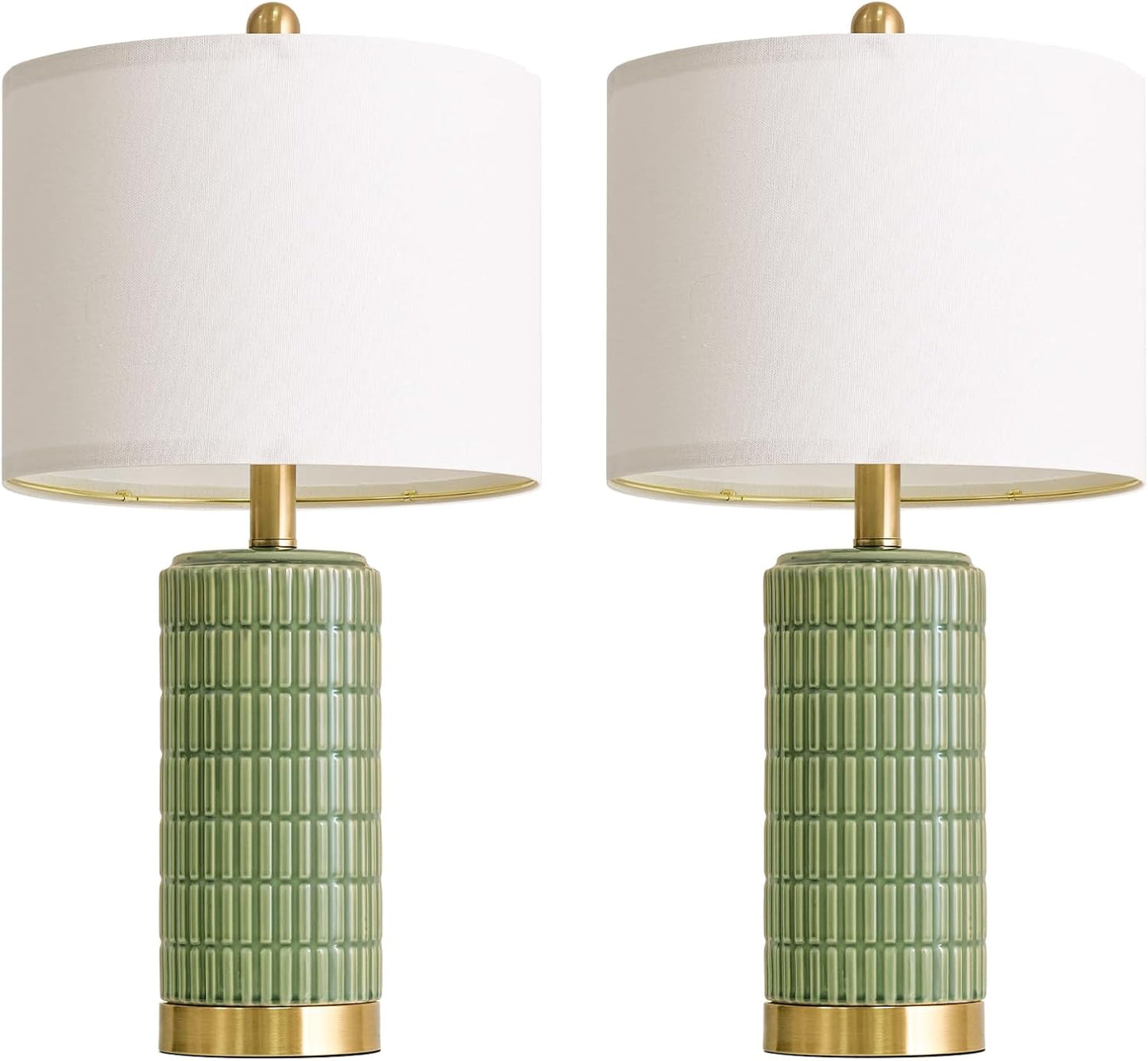 PoKat 20.75" Small Modern Ceramic Table Lamps Set of 2 for Bedroom, White Bedside Lamps for Night Stands, Farmhouse Desk Home Decor Gift Nightstand Table Lamps for Living Room End Table Beige