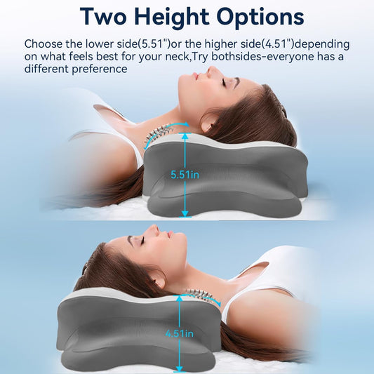 Sleep Apnea Pillow with Neck Pain & Snoring Relief -Orthopedic Cervical Pillow,Ergonomic Contour Memory Foam Pillow for Side, Back,Stomach,Dreamers,Medium Firm (Greywhite, Queen Size)