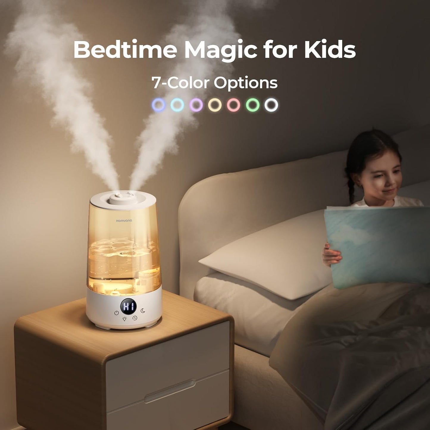 Homvana 3.6L Top-Fill Cool Mist Humidifiers for Bedroom, Large Room & Plants, 23dB Ultra-Quiet, Easy-to-Clean 2-in-1 Baby Humidifier & Oil Diffuser for Congestion Relief, Lasts Up to 4 Nights (Grey)