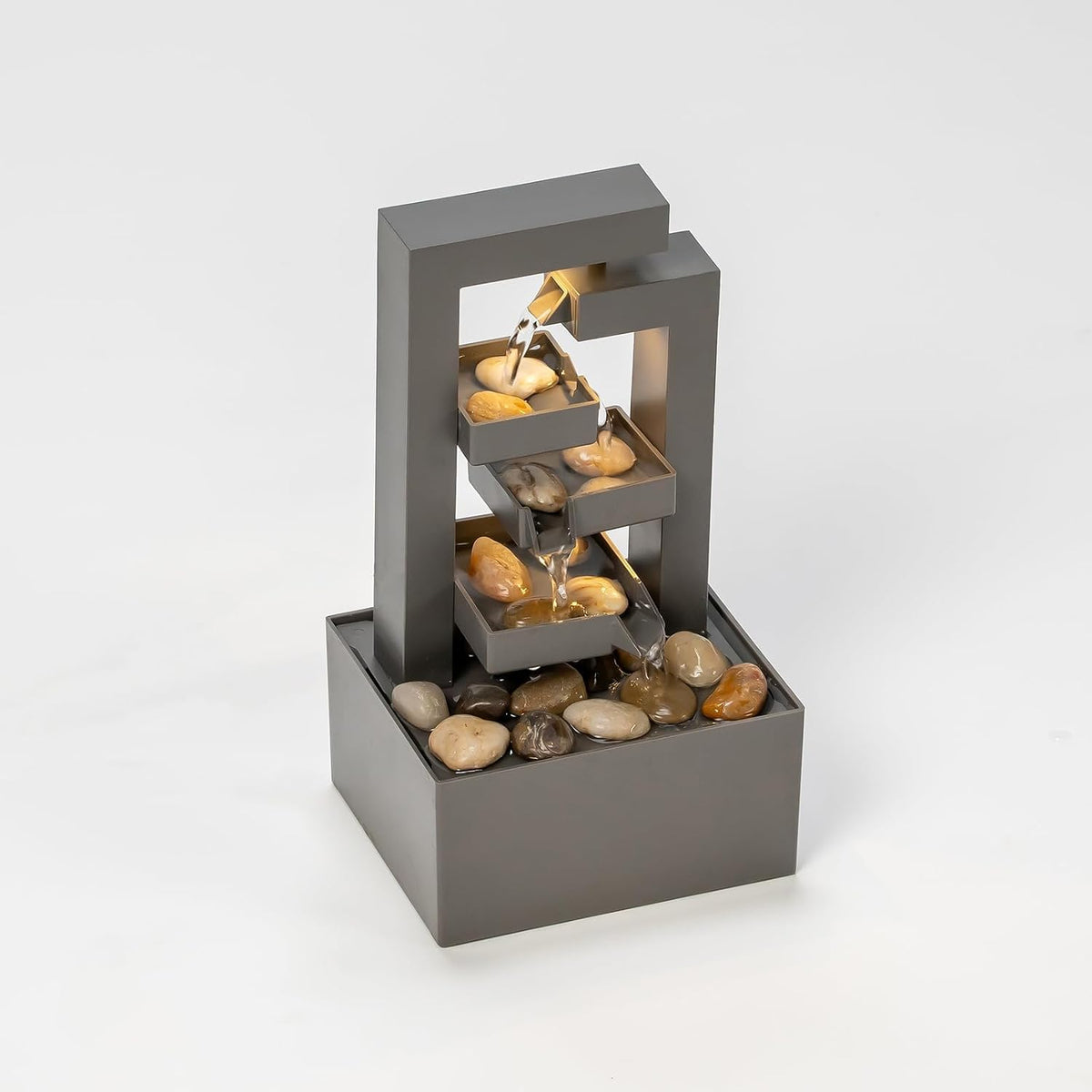 Desktop Waterfall Fountain Small- 9.65" Relaxation Tabletop Fountain with Soothing Sound for Office & Home Decor - Desktop Water Fountain Feature with Natural Stones