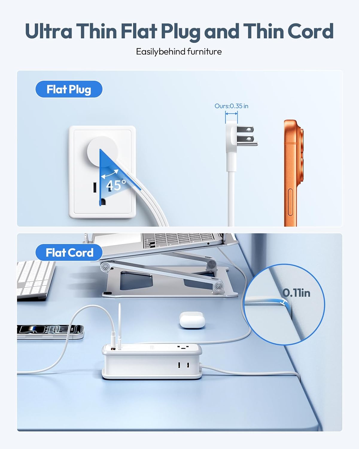 NTONPOWER GAN Ultra 65W USB Charging Station, 7 in 1 Travel Power Strip with 3 Outlets 4 USB (2 USB C), Extension Cord 4ft, Travel Essentials, Cruise Power Strip Compatible with MacBook, iPhone, White