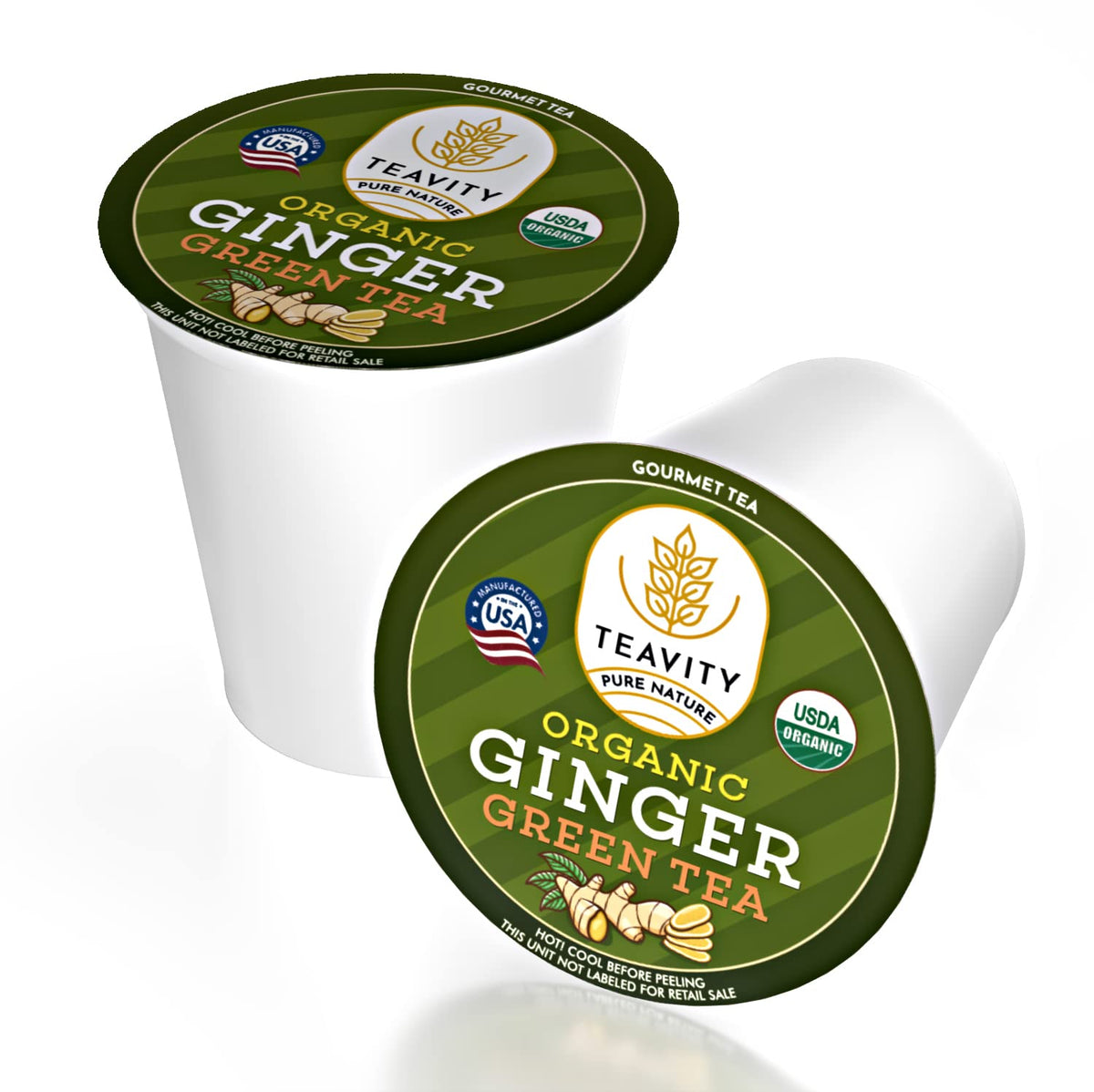 Green Tea & Ginger Tea Pods for Keurig - Caffeinated, Organic, Dye Free, Unsweetened, Herbal Blend for K Cup Machines - Hot or Iced (12 Tea Pods)