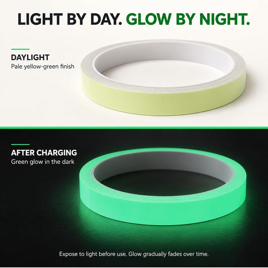 Glow in the Dark Tape Self-Adhesive Green 9.8 FT x 0.6 Inch 1 Roll