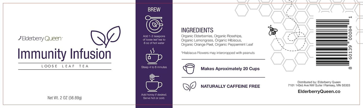 Immunity Infusion Loose Leaf Tea, Pure Natural Herbal Tea Blend with Elderberry, Hibiscus, and Peppermint (2 ounce)