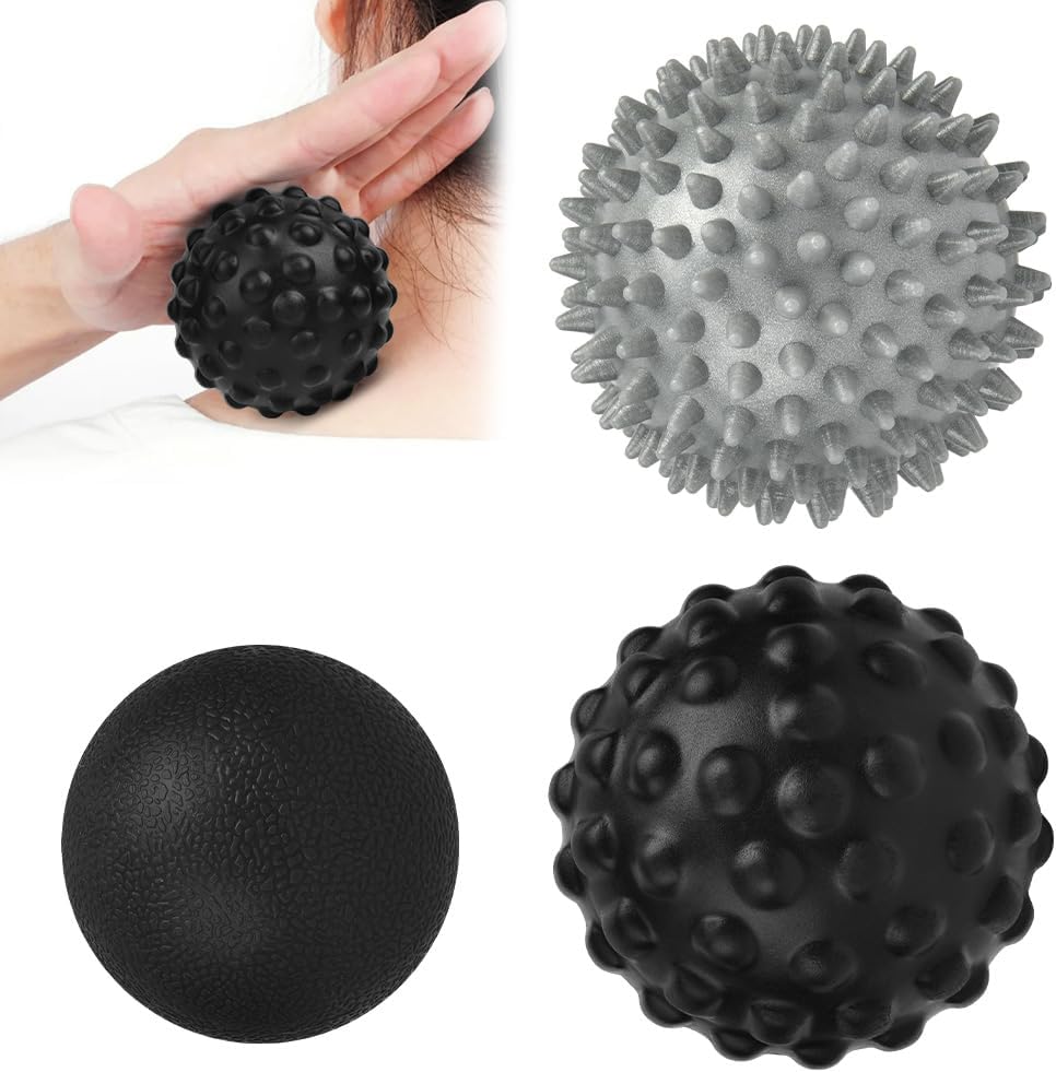 URAQT Spiky Massage Ball Set, 2 Pack Physical Therapy Massage Balls, Hard Lacrosse Ball & Spiky Massage Ball for Myofascial Release and Trigger Point Deep Tissue Massage (Blue)