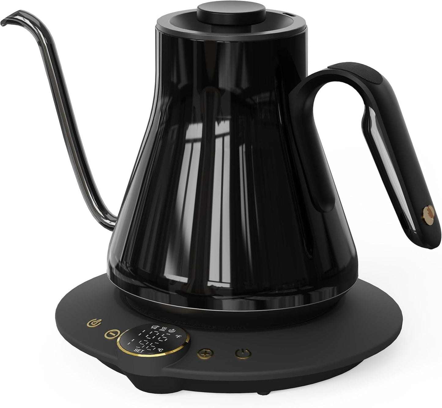 INTASTING Gooseneck Electric Kettle with ±1℉ Temperature Control for Pour Over Coffee & Tea, Quick Heating, BPA-Free Stainless Steel, Built-in Brew Timer, 1500W/0.9L (Ebony Black)