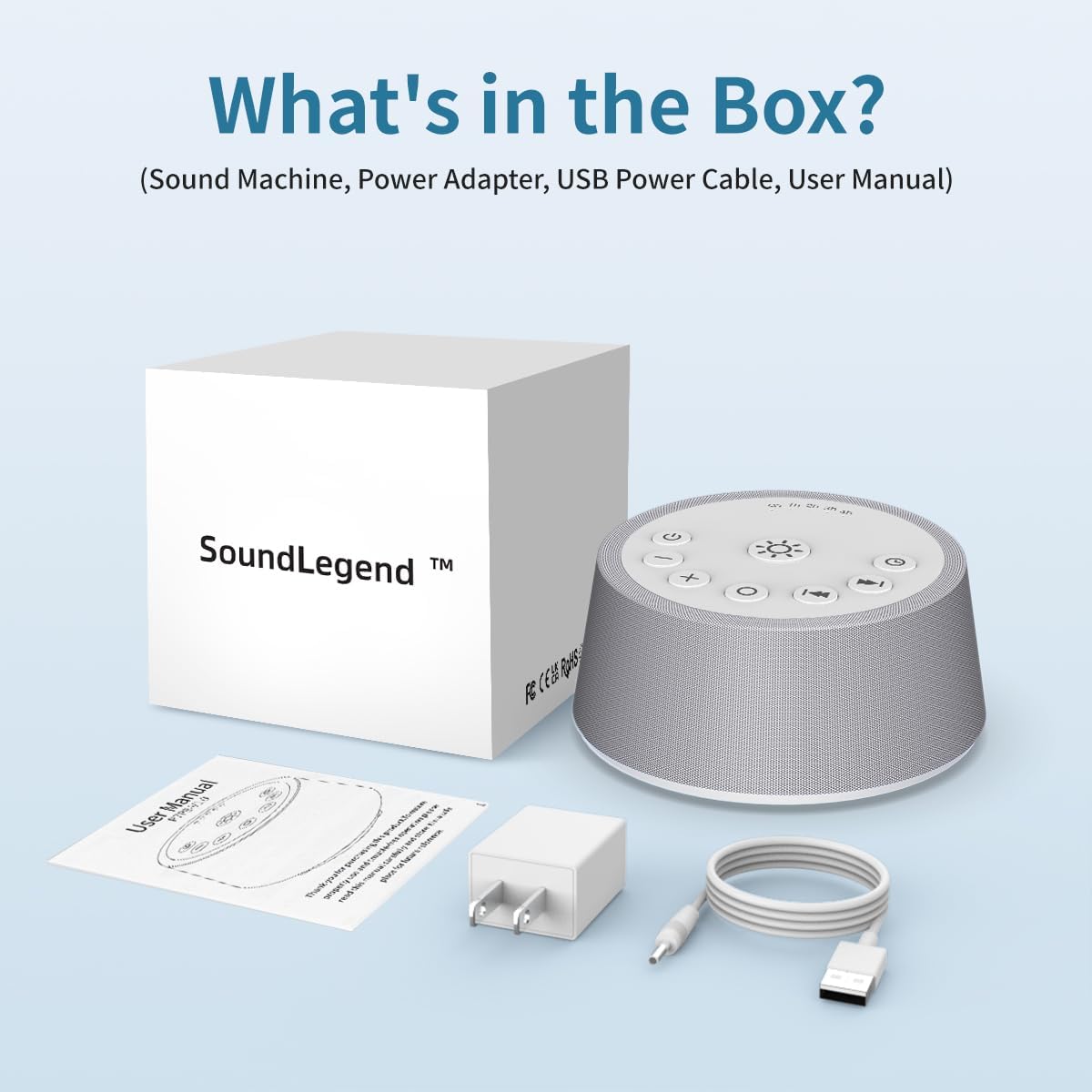 SoundLegend Sleep White Noise Sound Machines 32-Level Volume 30 Sounds 12 Colors Light 5 Timers Adjustable Light Brightness Compact for Everyone Travel Gift Memory Function