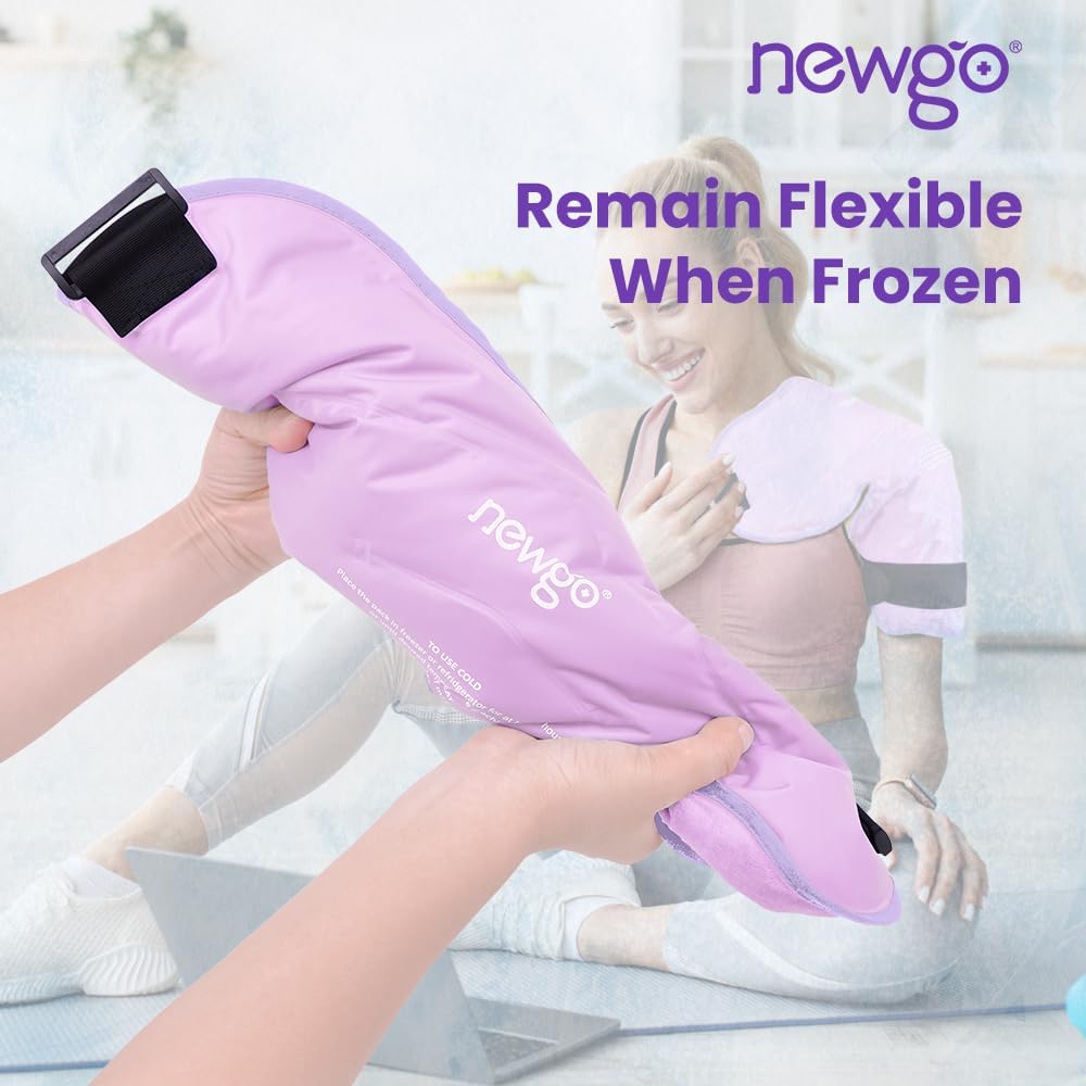 NEWGO Shoulder Ice Pack Rotator Cuff - Reusable Cold Therapy Wrap Shoulder Brace for Pain Relief, Gel Ice Pack for Injuries & Surgery Recovery with Adjustable Strap - Purple