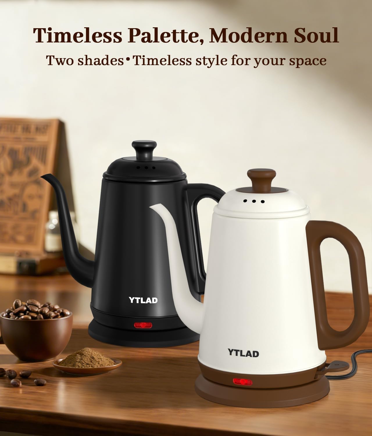 Gooseneck Electric Kettle 1L, 1000W Fast Boiling for Pour-Over Coffee & Tea, 304 Stainless Steel BPA-Free, Precise Flow Spout, Auto Shut-Off & Boil-Dry Protection, Retro Style (White)