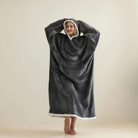 Wearable Blanket Sweatshirt Gifts for Women and Men, Warm and Cozy Giant Blanket Hoodie, Thick Flannel Blankets with Sleeves and Giant Pocket - Light Grey
