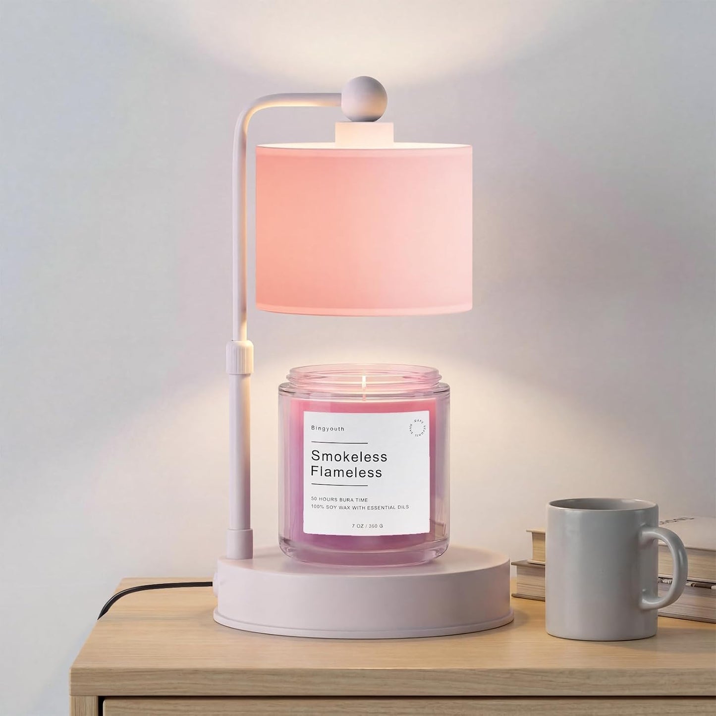 Candle Warmer Lamp with Timer, Modern Farmhouse Candle Warmer, Height Adjustable & Dimmable Electric Candle Warmer Lamp, Includes 2 Bulbs, Birthday Gift for Women, Mom, Housewarming - Flaxen