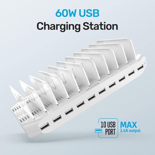 Unitek 10-Port Charging Station, USB Charger Organizer for Multiple Device