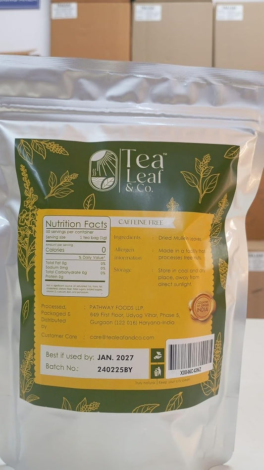Mullein Leaf Herbal Tea 100gm/3.5oz, Natural Herbal Infusion, 50 Tea Bags