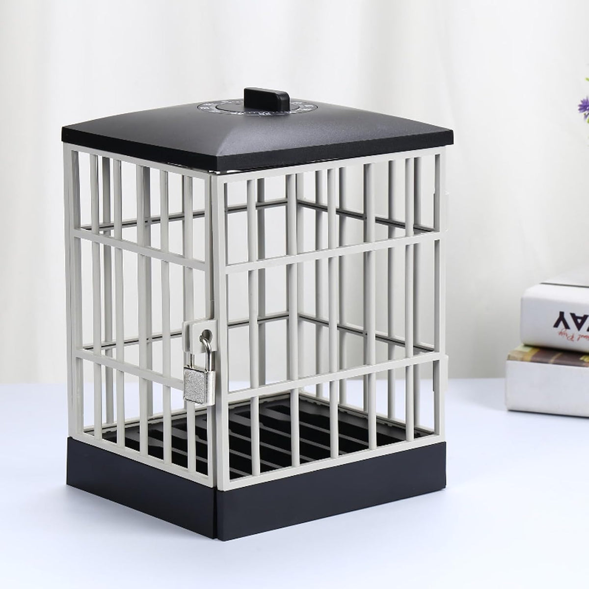Cell Phone Jail Lock Box, Timer-Enabled Smartphone Storage Cage with Key Lock for 6 Phones, Black Grey Phone Stand Holder for Classroom Home Office to Limit Screen Time