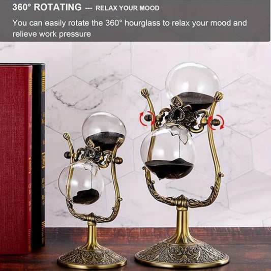 Hourglass Timer Sand Clock 60 Minutes, 360° Rotating Large Brass Vintage Sandglass Timer, Antique 1 Hour Glass Sand Watch for Decoration