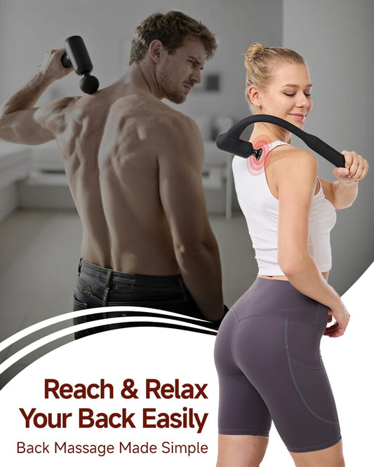 Upgraded 2-in-1 Massage Gun with Heat, Pain Relief Deep Tissue Back and Neck Massager with Extension Handle, Handheld Muscle Massage Gun for Back, Shoulder, Arm,Thigh, FSA-HSA Eligible