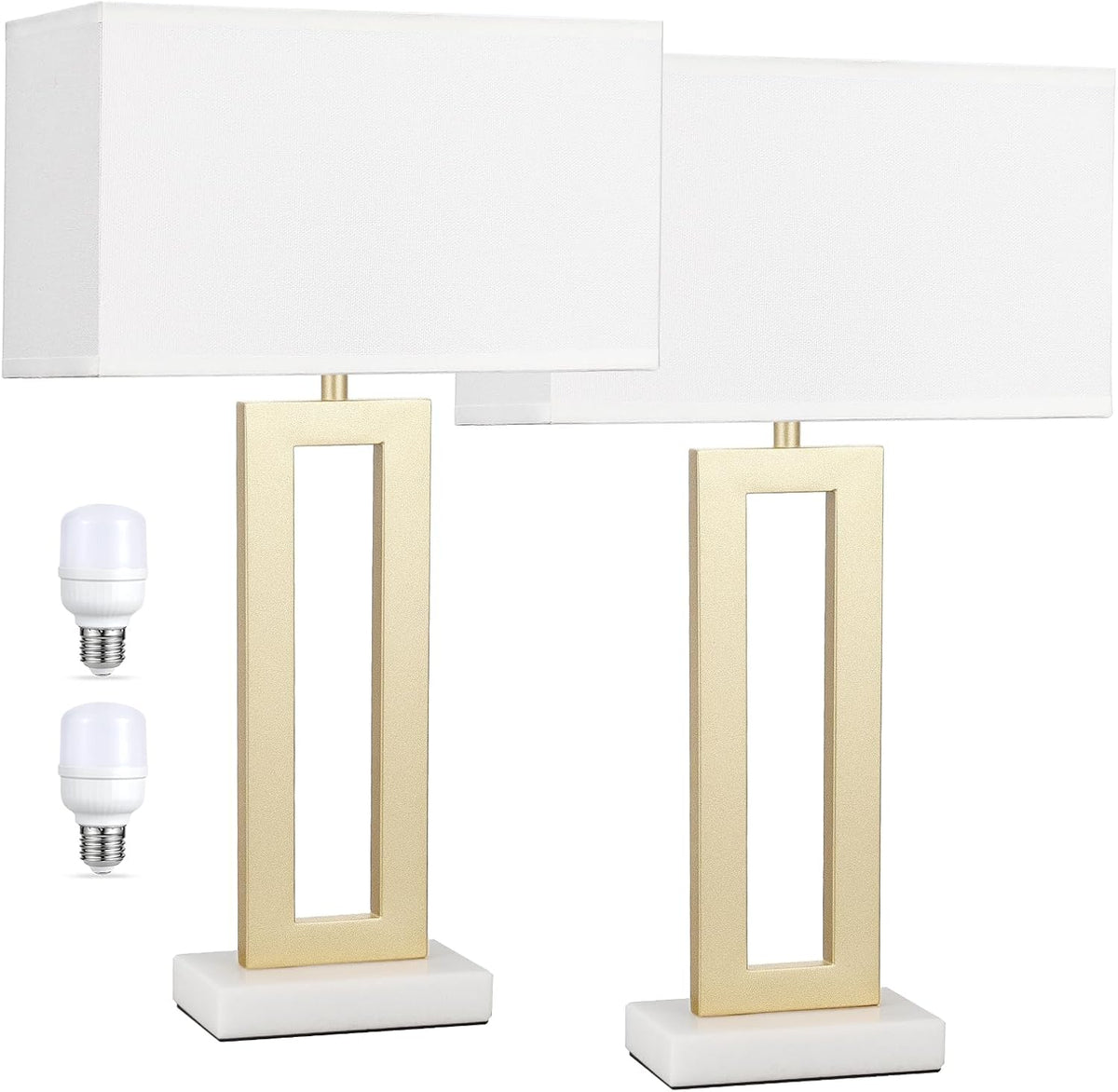 Gold Table Lamps Set of 2, 16.4" Bedside Lamps for Nightstand with USB C+A