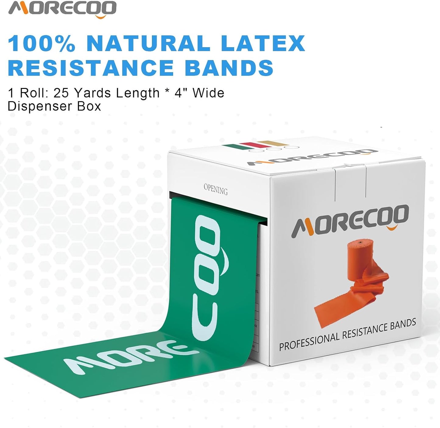 MORECOO Resistance Bands for Physical Therapy & Workout - 25 Yard Natural Latex Exercise Band Roll, Cut-to-Length Elastic Stretch Bands for Rehab, Pilates, Strength Training & Home Gym