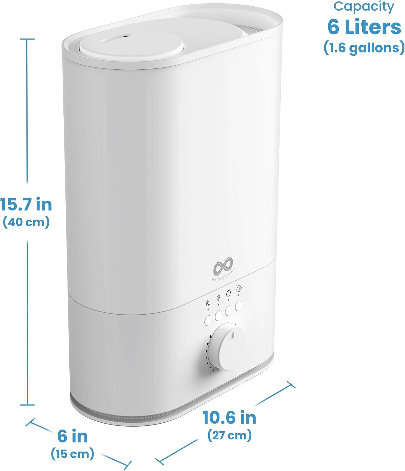 Everlasting Comfort 6L Humidifier Large Room, High Mist Output 60 HR Runtime Ultrasonic Top Fill Humidifiers for Bedroom, Easy to Use & Clean for Home, Baby Humidifier, Plants, Congestion, Indoor