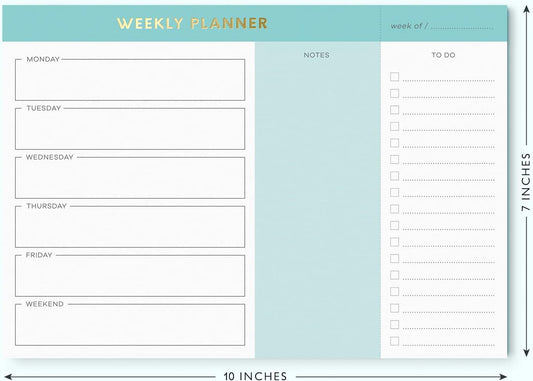 Sweetzer & Orange Weekly To Do List Pad. Gold Foil Weekly Organizer Notepad with Daily Agenda Squares. 7x10” Day Scheduler 2026 - Student Agenda, Work Log, and Checklist Note Pad.