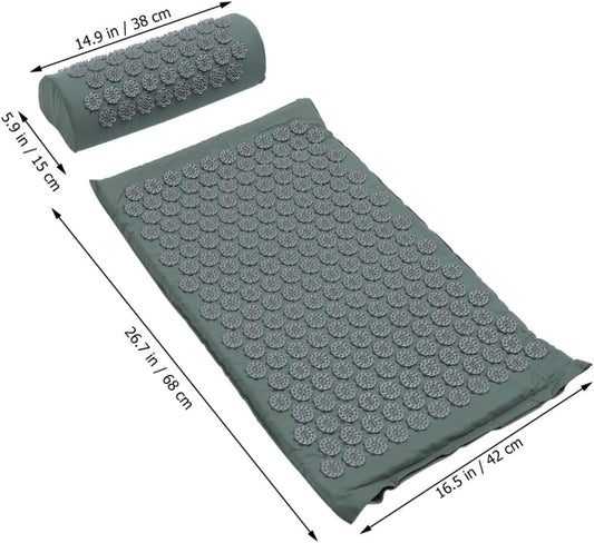 2Pcs Practical Massage Mat and Pillow Kit with Bag, Cotton Cloth ABS
