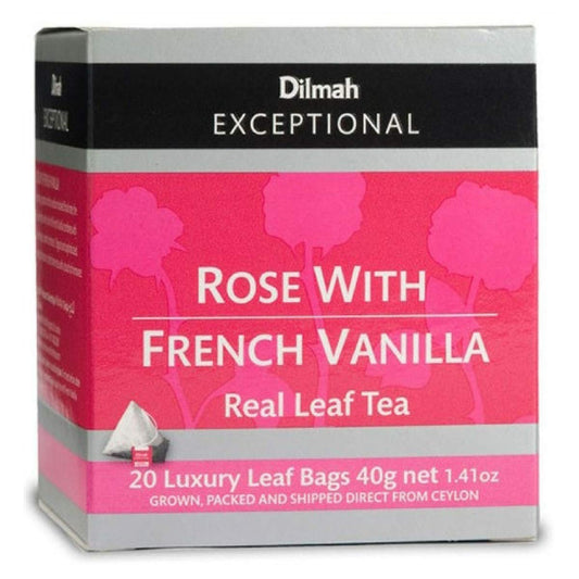 Dilmah Rose with French Vanilla Tea 20 Luxury Tea Bags - Dilmah Exceptional Real Leaf Tea Pure Ceylon French Vanilla