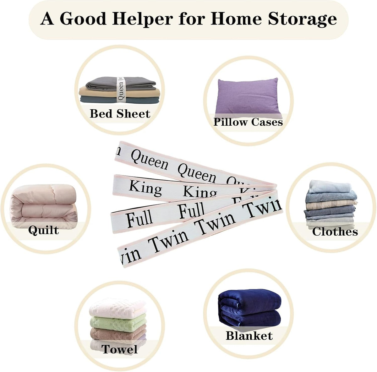Bed Sheet Organizer Bands, Closet Organization Sheet Straps, Linen Labels Bedding Bands, Elastic Bed Sheet Storage Sheet Keepers (6PcsQueen 6PcsKing )