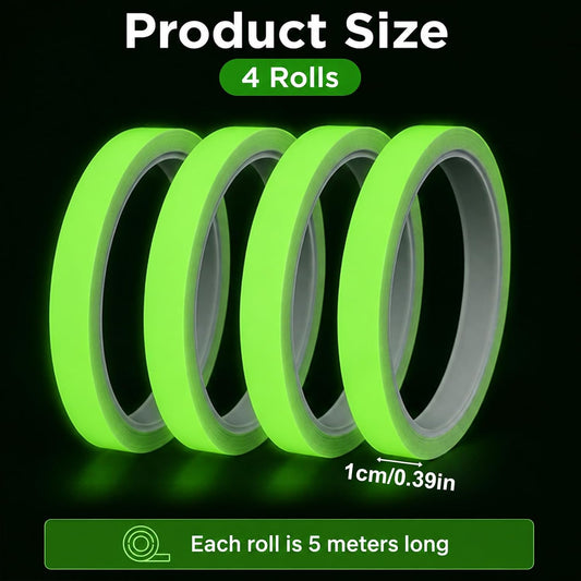 Glow in The Dark Tape, 4 Roll 65.6FT x 0.4Inch Bright Fluorescent Glow Tape