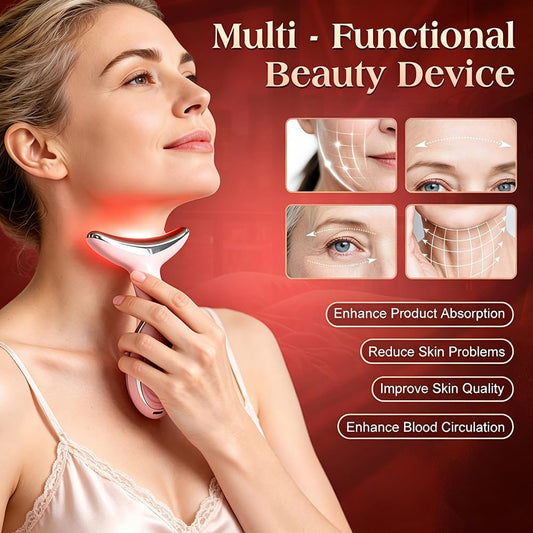 Face and Neck Massager, Facial Sculpting Tool with Smart Vibration, Red-Light and EMS Modes, Heat Gua Sha Facial Tools for Women Daily Home Use (Pink)