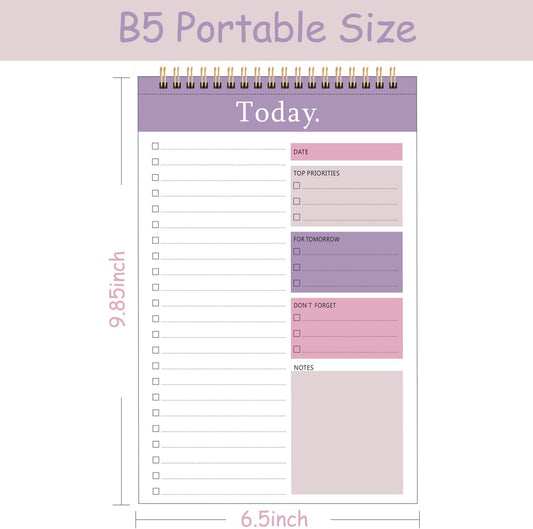 3 Pack To Do List Notepad, 52 Sheets Mix Color Tear Off, 6.5" x 9.8" Double Sided Spiral Checklist Planning Notebook for Adults and Kids Classroom Office Gifts(Blue, Green, Purple)