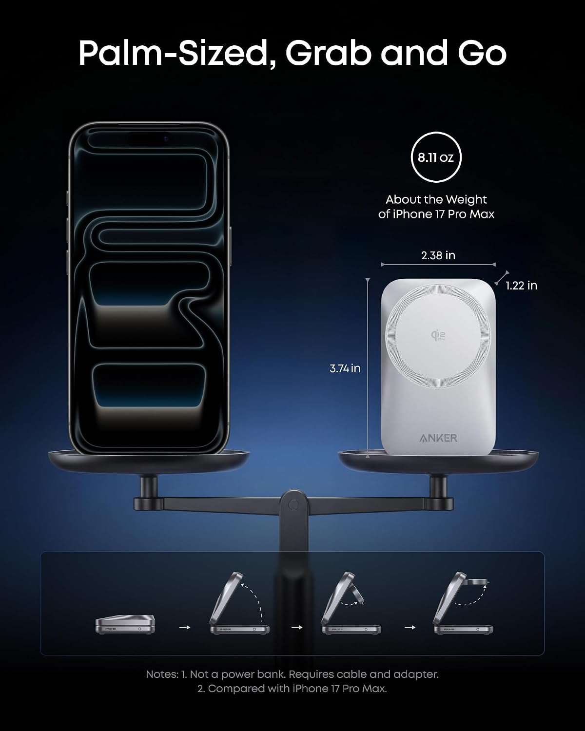Anker Prime 25W Qi2.2-Certified Palm-Sized 3-in-1 Foldable MagSafe Charger