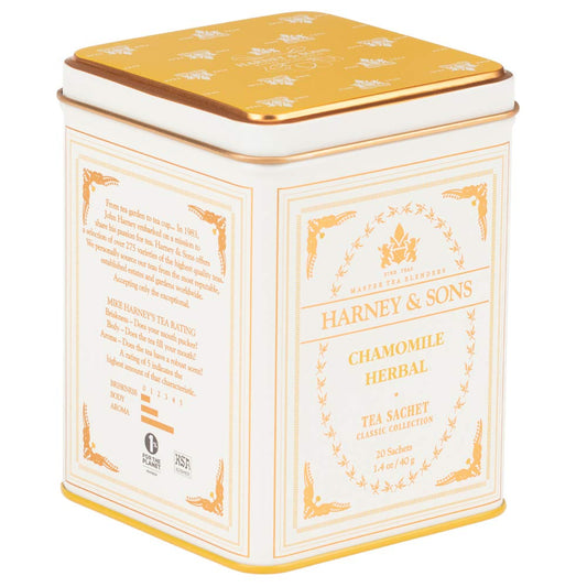 Harney & Sons Chamomile Herbal Tea, 20 Sachets in Tin | Egyptian chamomile flower herbal tea. Naturally caffeine free.