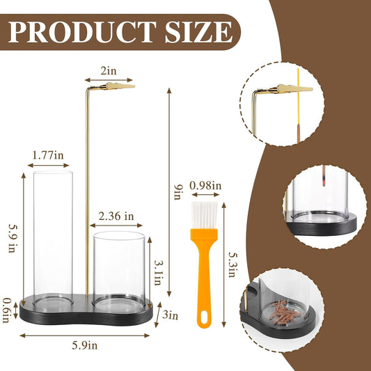 2 in 1 Incense Holder for Sticks with Glass Ash Catcher, Upside Down Anti-Ash Incense Stick Burner, Modern Vertical Incense Holder for Yoga, Spa, Meditation and Home Decor (Black)