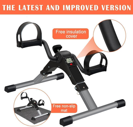 TABEKE Under Desk Bike Pedal Exerciser, Fully Assembled Folding Pedal Exerciser for Arm and Leg Workout, Portable Sitting Desk Cycle with LCD Screen Displays 26526