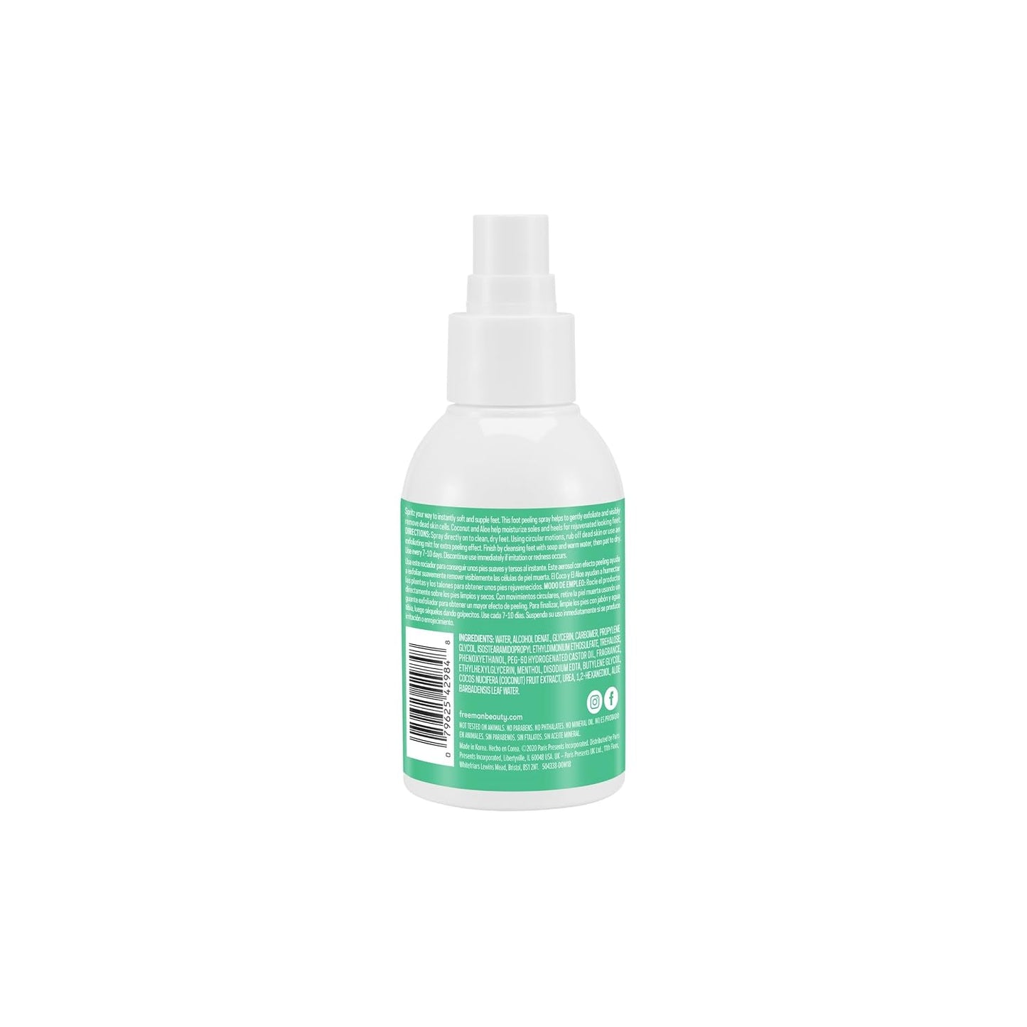 Freeman Flirty Feet Instant Foot Peeling Spray, Exfoliating Foot Mask For Summer, Moisturizing & Smooth Dry, Cracked Heels, Remove Dead Skin Quickly, Cruelty-Free & Vegan, 4 fl.oz./ 118 ml Bottle