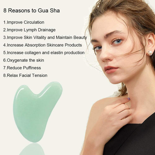 Gua Sha, Jade Stone Gua Sha Massage Tool, Guasha Tool for Face and Body Skin Massage. Gua Sha Set for Toxins Prevents Wrinkles for SPA Acupuncture, Therapy Trigger Point Treatment.