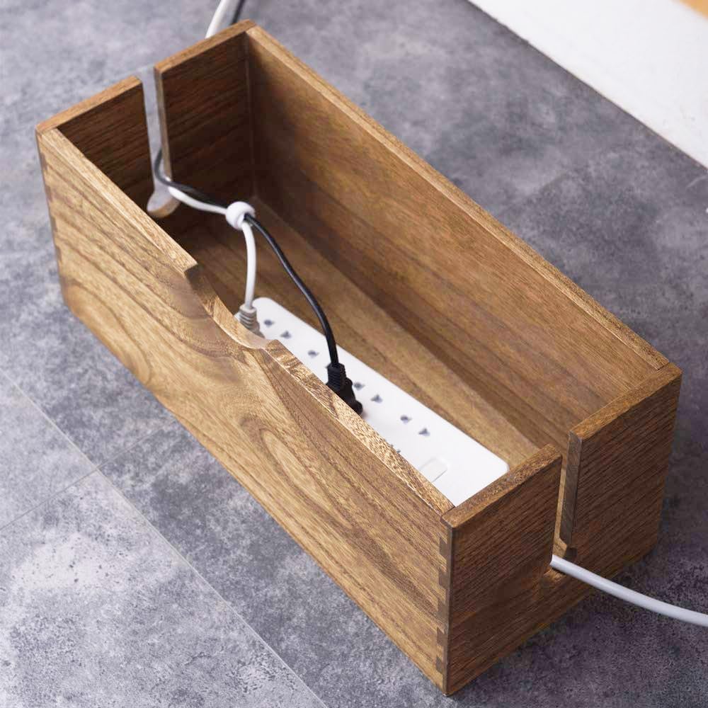 KIRIGEN Wooden Cable Management Box Set of 2, Cord Organizer, Natural
