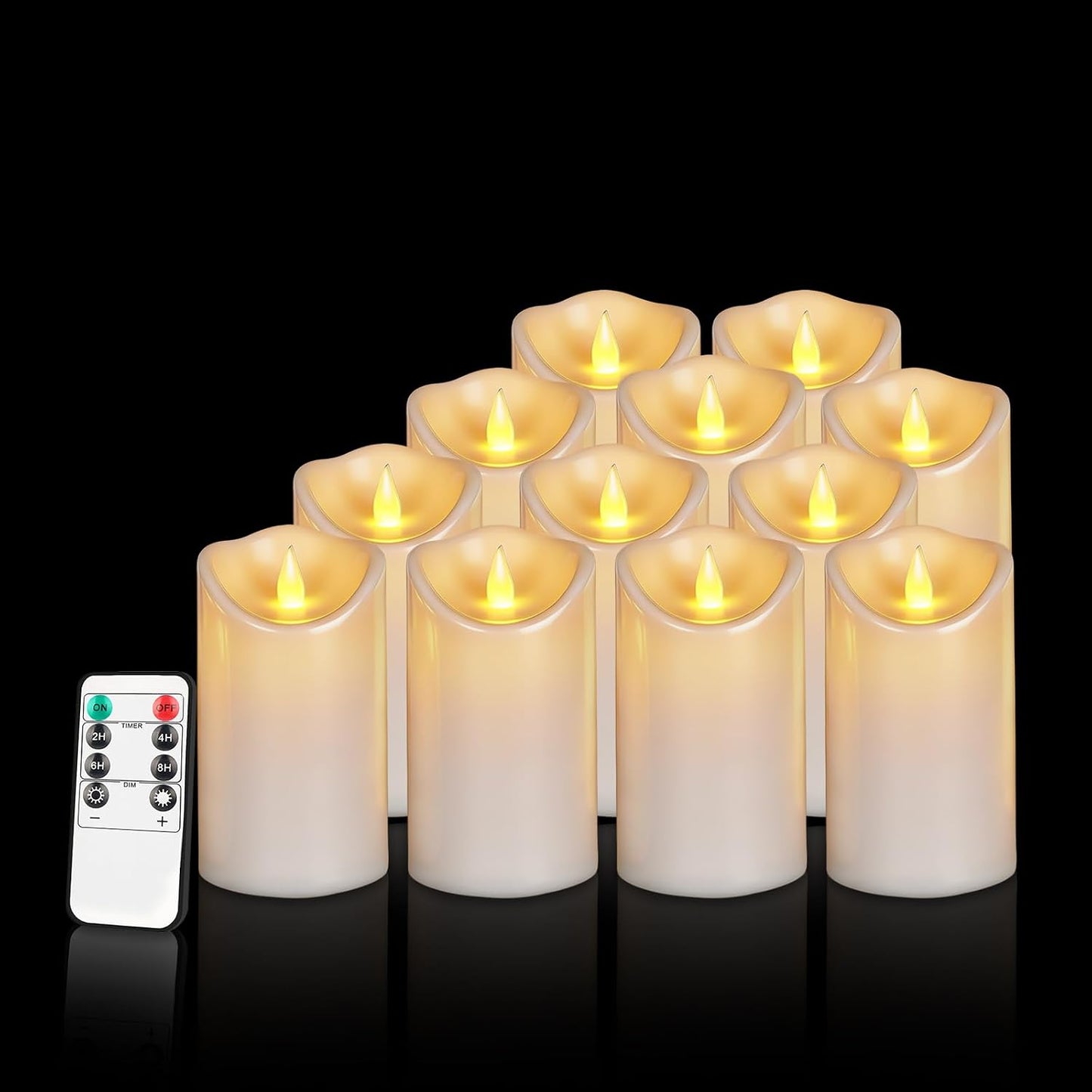 Flameless Candles 4" 5" 6" Outdoor Indoor Pillars Battery Operated Flickering Candles Include 10-Key Remote Timer 400+ Hours by 2 AA Batteries (Ivory Candle - Warm light, 3"D x 4"|5"|6" H - 3 Pack)
