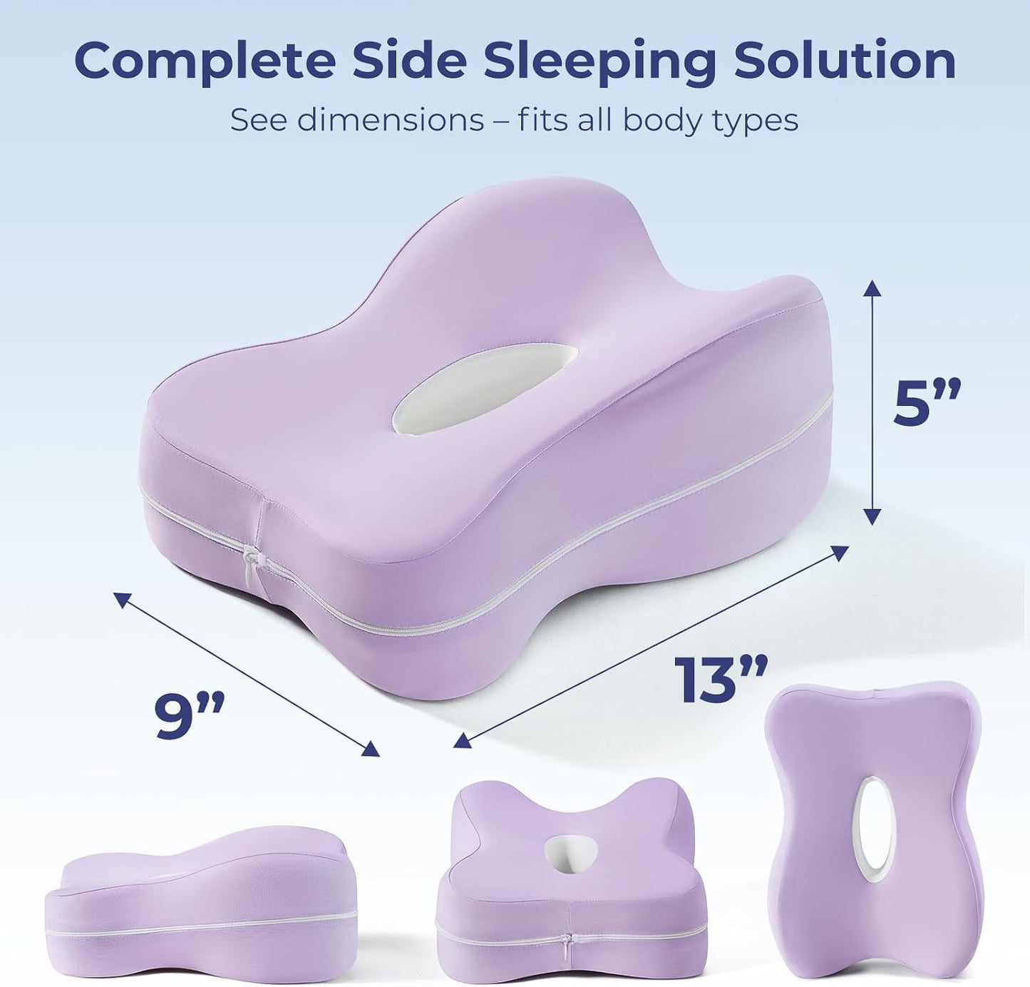 13" Extended-Length Knee Pillow for Side Sleepers with Full Thigh Support | Memory Foam Leg Pillow for Side Sleeping with Airflow Vent Reduces Heat – No Stiffening, Relieves Back/Hip/Knee Pain