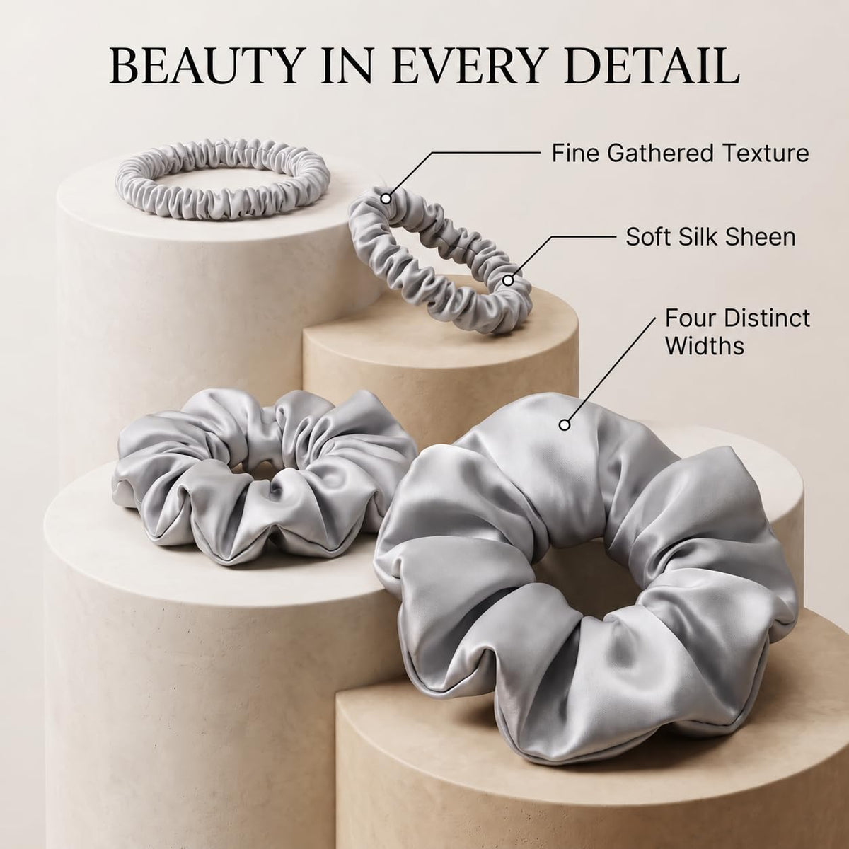 Silk Scrunchies for Hair 100% Mulberry Silk Hair Ties 3 Pack(Black, Navy Blue, Emerald)