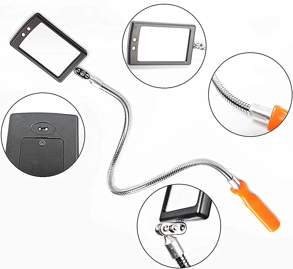 Home Inspection Mirror Flexible with Light Telescoping LED Stainless 360 Swivel for Extra Viewing, Present for Christmas, Birthday Father's Day Everyday Carry