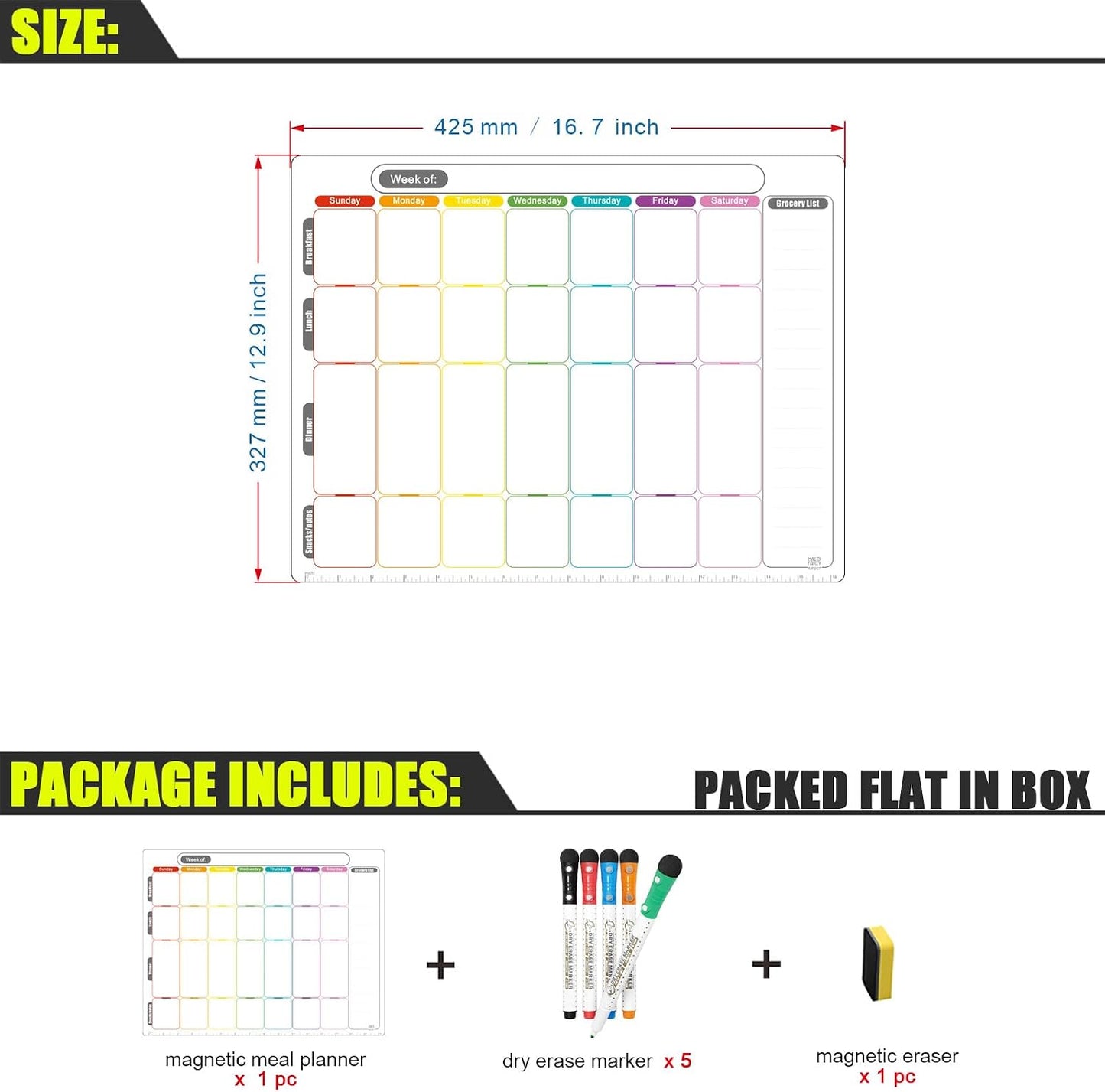 Magnetic Meal Planner for Fridge, Dry Erase Weekly Menu Board