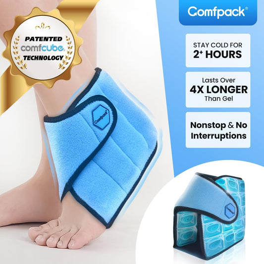 Comfpack Ankle Ice Pack Wrap, 2 Hours Long Lasting Cold Therapy for Swelling, Sprained Ankle, Achilles Tendonitis, Plantar Fasciitis Relief, Heel Pain, Reusable Ice Wrap for Surgery Recovery