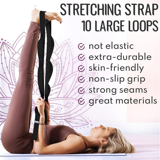 TECEUM Stretching Strap with 10 Loops for Physical Therapy & Rehab