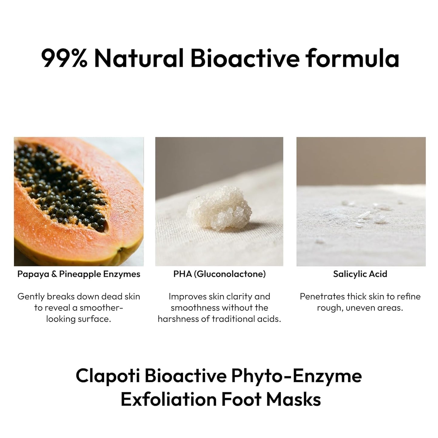 Clapoti Korean Enzyme Exfoliating Foot Masks, 1 Pack — Smoother Feet in One Use, Gentle Non-Peeling, 99% Natural Papaya & Pineapple, Vegan, for Rough Cracked Feet