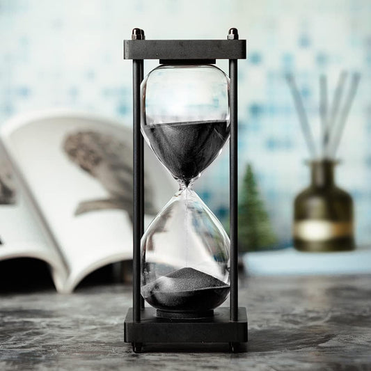 Hourglass Timer 60 Minute, Black Wooden Frame Decorative Sand Timer (Black Sand, Large Size)